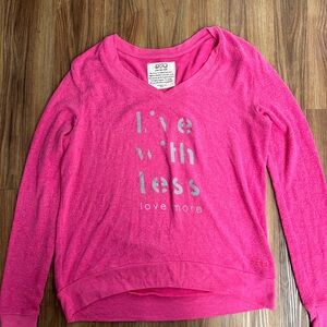 Peace Love World Pink V-Neck Sweater with Silver Script